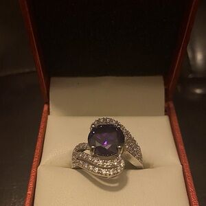 Amethyst and Pave Gemstones, Sterling Silver 925‎ Ring SZ 8